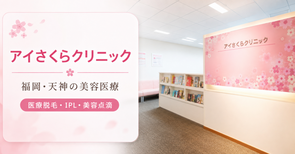 福岡市天神にあるアイさくらクリニックの美容医療受付と院内の様子