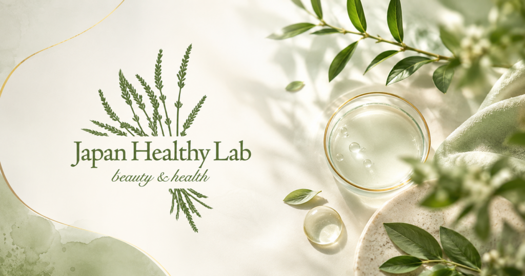 福岡市天神のJapan Healthy Lab公式ロゴと植物を配した美容・健康商品のイメージ画像